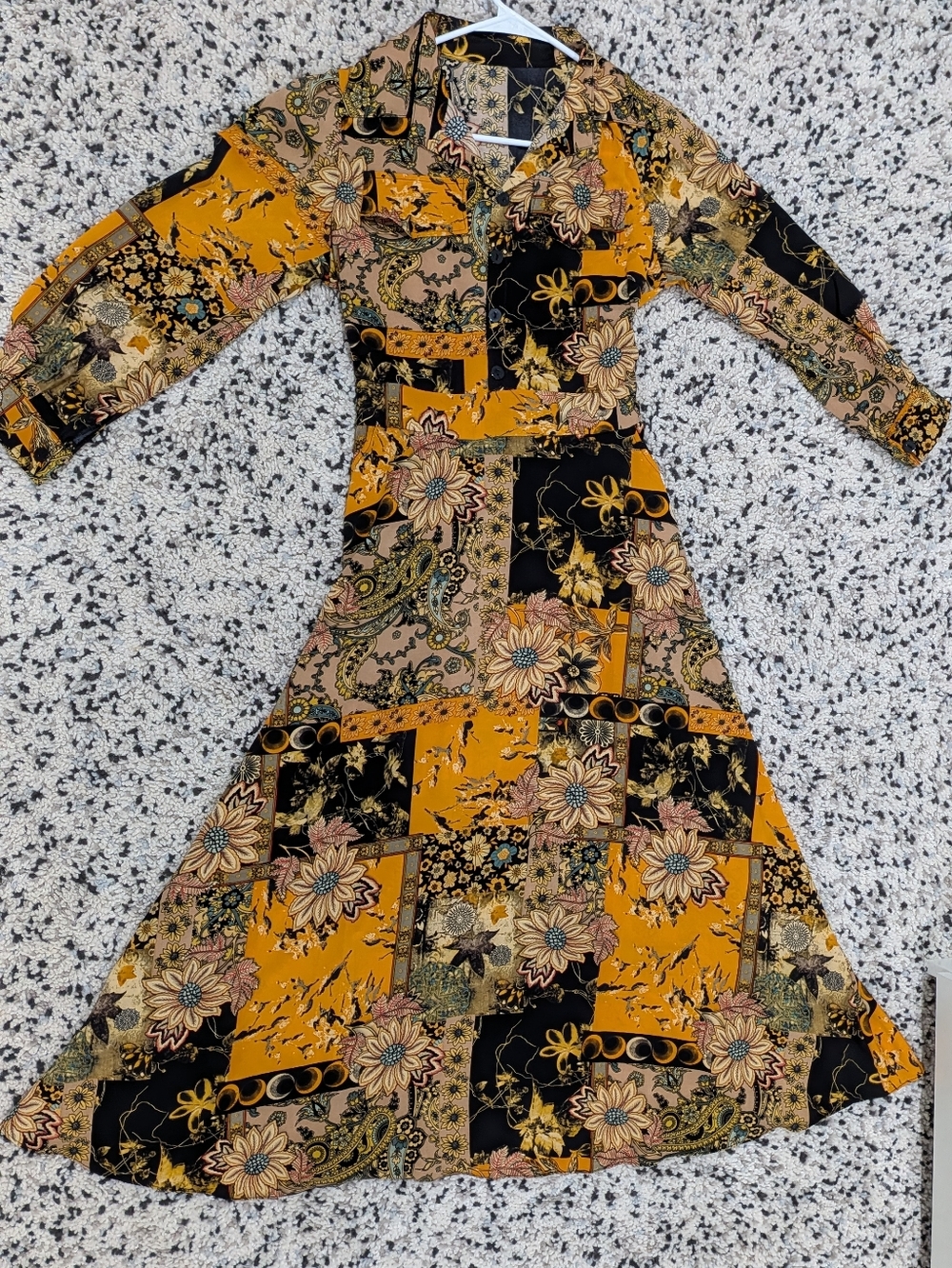 Vibrant‎ Mustard Floral Patchwork A-Line Dress